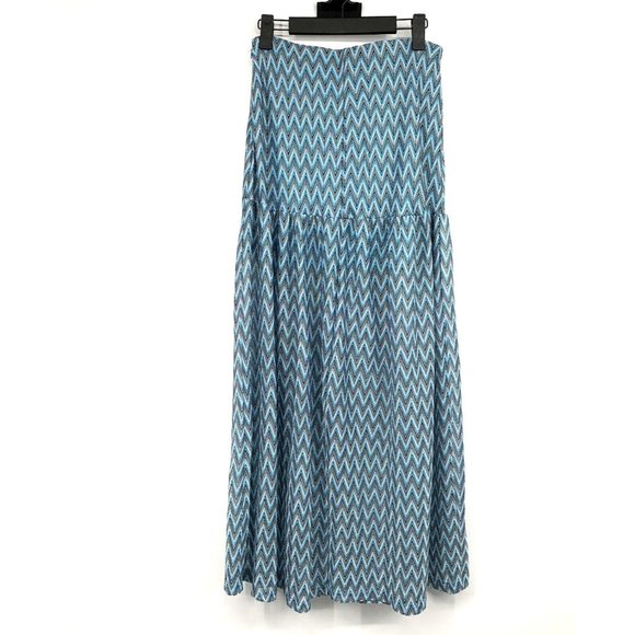 Hyfve Skirt Blue Chevron Print Maxi Lined Slit High Waist Boho - Picture 6 of 10